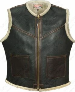 Aero Leather Black Shearling "Outlaw" Vest