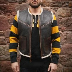 Aero Leather Black Shearling "Outlaw" Vest 14 Aero Leather Black Shearling "Outlaw" Vest -Bison Trading Shop aero blackshearling vest 6