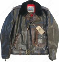 Aero Leather Type J-106 Motorcycle Jacket 36 Aero Leather Type J-106 Motorcycle Jacket -Bison Trading Shop aero j106 blkbrn 42 21
