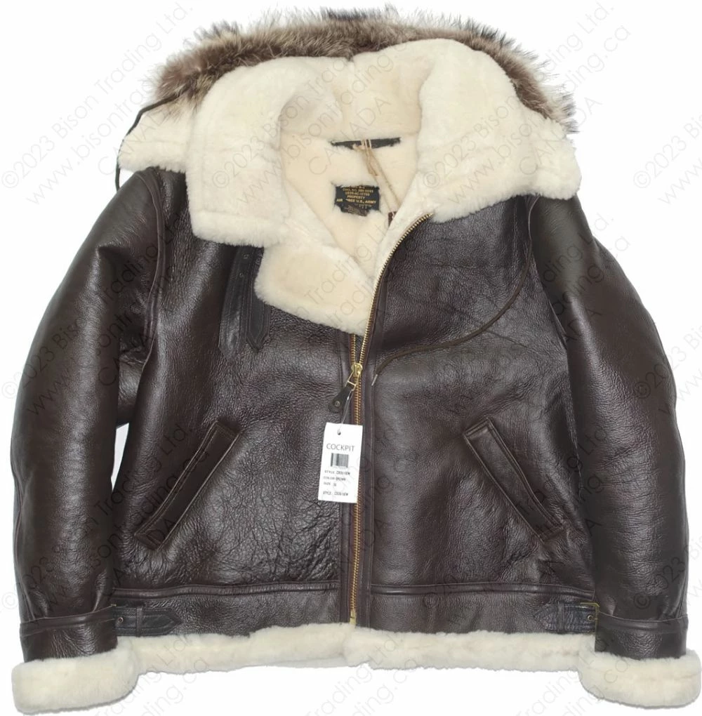 Cockpit USA B-3 Hooded Sheepskin Bomber Jacket Z203615 5 Cockpit USA B-3 Hooded Sheepskin Bomber Jacket Z203615 - Image 3