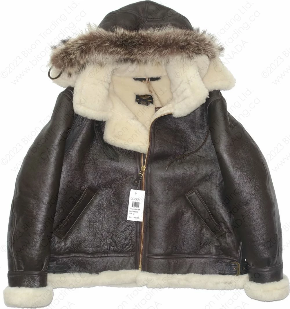 Cockpit USA B-3 Hooded Sheepskin Bomber Jacket Z203615 6 Cockpit USA B-3 Hooded Sheepskin Bomber Jacket Z203615 - Image 4
