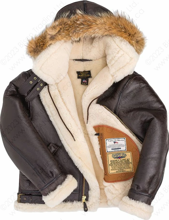 Cockpit USA B-3 Hooded Sheepskin Bomber Jacket Z203615 21 Cockpit USA B-3 Hooded Sheepskin Bomber Jacket Z203615 - Image 19