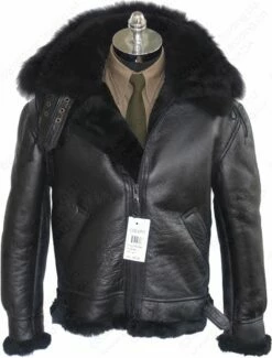 Cockpit USA All Black B-3 Hooded Sheepskin Bomber Jacket Z203615B