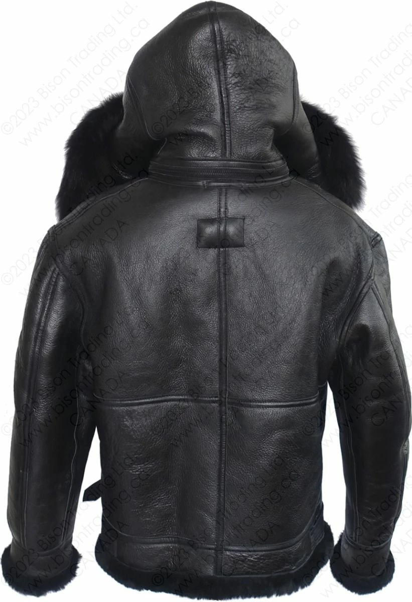 Cockpit USA All Black B-3 Hooded Sheepskin Bomber Jacket Z203615B 10 Cockpit USA All Black B-3 Hooded Sheepskin Bomber Jacket Z203615B - Image 8
