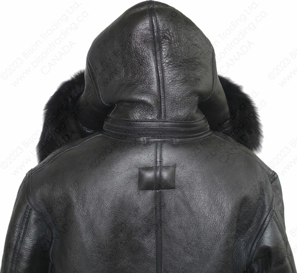 Cockpit USA All Black B-3 Hooded Sheepskin Bomber Jacket Z203615B 13 Cockpit USA All Black B-3 Hooded Sheepskin Bomber Jacket Z203615B - Image 11