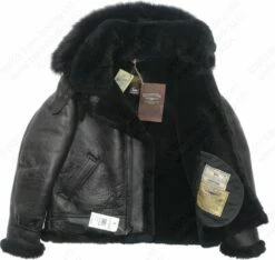 Cockpit USA All Black B-3 Hooded Sheepskin Bomber Jacket Z203615B 36 Cockpit USA All Black B-3 Hooded Sheepskin Bomber Jacket Z203615B -Bison Trading Shop cockpit z203615b 44 25