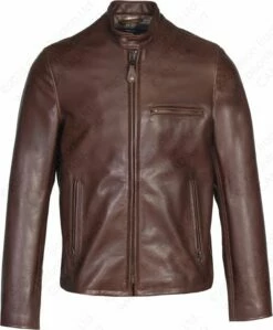 Schott NYC Waxed Natural Pebbled Cowhide Café Leather Jacket STYLE: 530 Brown