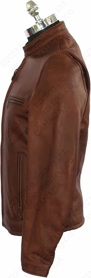 Schott NYC Waxed Natural Pebbled Cowhide Café Leather Jacket STYLE: 530 Brown 9 Schott NYC Waxed Natural Pebbled Cowhide Café Leather Jacket STYLE: 530 Brown - Image 7