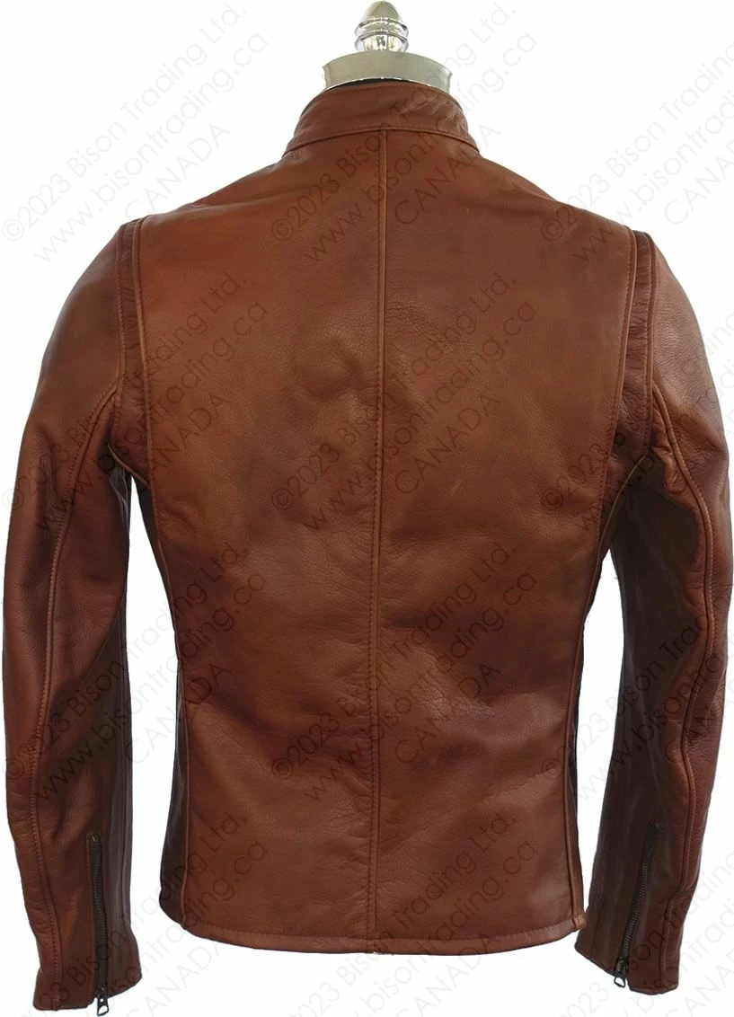 Schott NYC Waxed Natural Pebbled Cowhide Café Leather Jacket STYLE: 530 Brown 10 Schott NYC Waxed Natural Pebbled Cowhide Café Leather Jacket STYLE: 530 Brown - Image 8