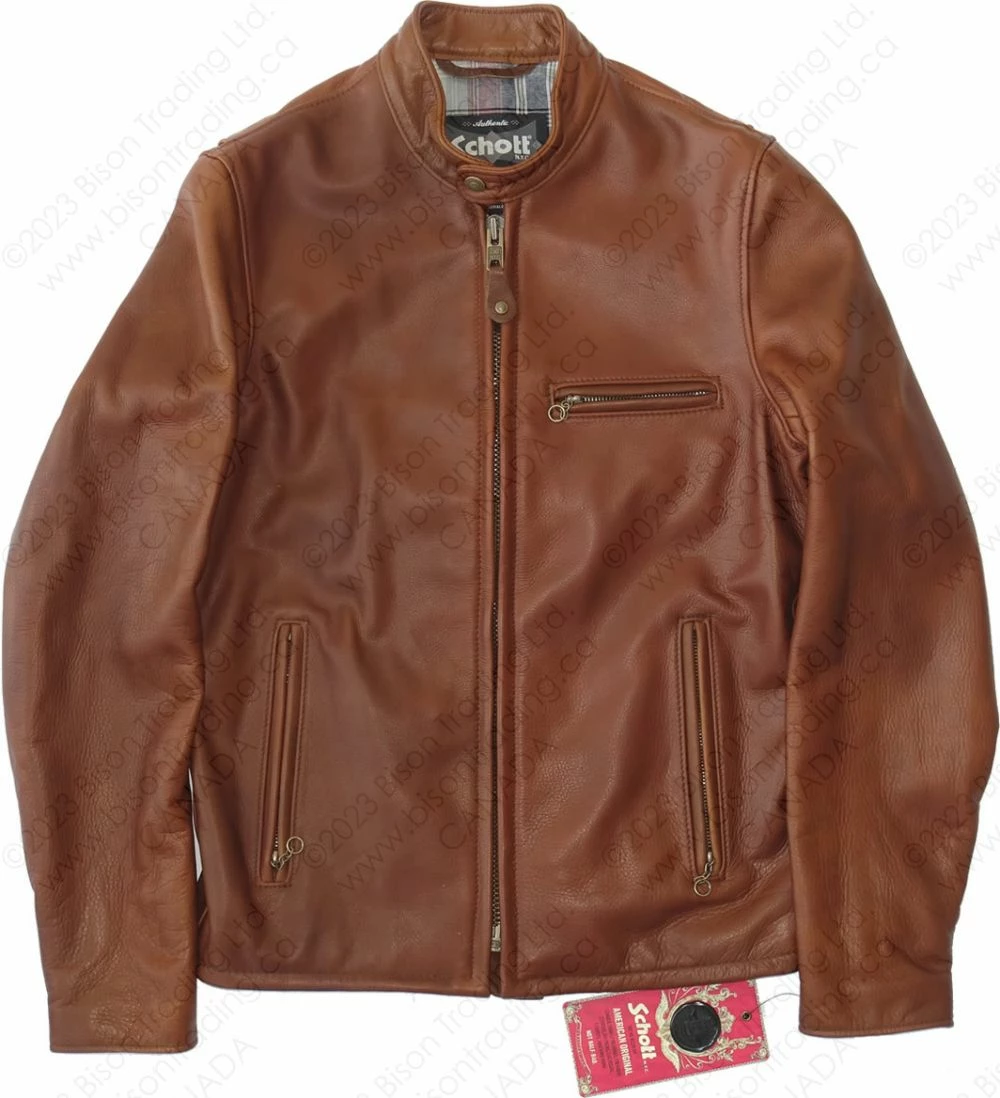Schott NYC Waxed Natural Pebbled Cowhide Café Leather Jacket STYLE: 530 Brown 14 Schott NYC Waxed Natural Pebbled Cowhide Café Leather Jacket STYLE: 530 Brown - Image 12