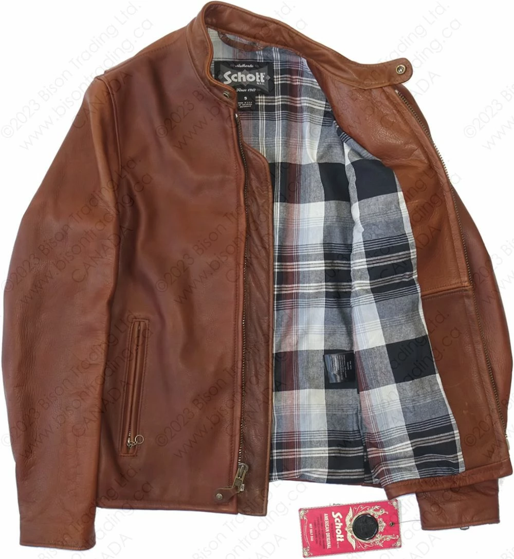 Schott NYC Waxed Natural Pebbled Cowhide Café Leather Jacket STYLE: 530 Brown 17 Schott NYC Waxed Natural Pebbled Cowhide Café Leather Jacket STYLE: 530 Brown - Image 15