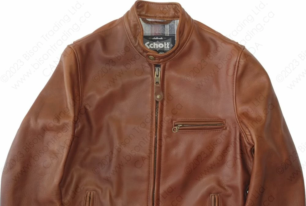Schott NYC Waxed Natural Pebbled Cowhide Café Leather Jacket STYLE: 530 Brown 19 Schott NYC Waxed Natural Pebbled Cowhide Café Leather Jacket STYLE: 530 Brown - Image 17