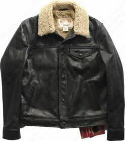 Schott NYC Men's Buffalo Leather Trucker Jacket With Sheepskin Collar STYLE: 545 -Bison Trading Shop schott 545 14