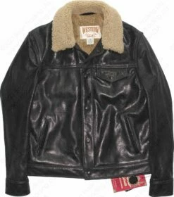 Schott NYC Men's Buffalo Leather Trucker Jacket With Sheepskin Collar STYLE: 545 -Bison Trading Shop schott 545 15