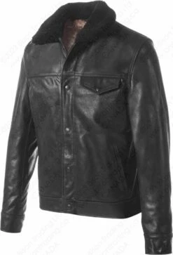 Schott NYC Men's Buffalo Leather Trucker Jacket With Sheepskin Collar STYLE: 545 -Bison Trading Shop schott 545 allblk 3