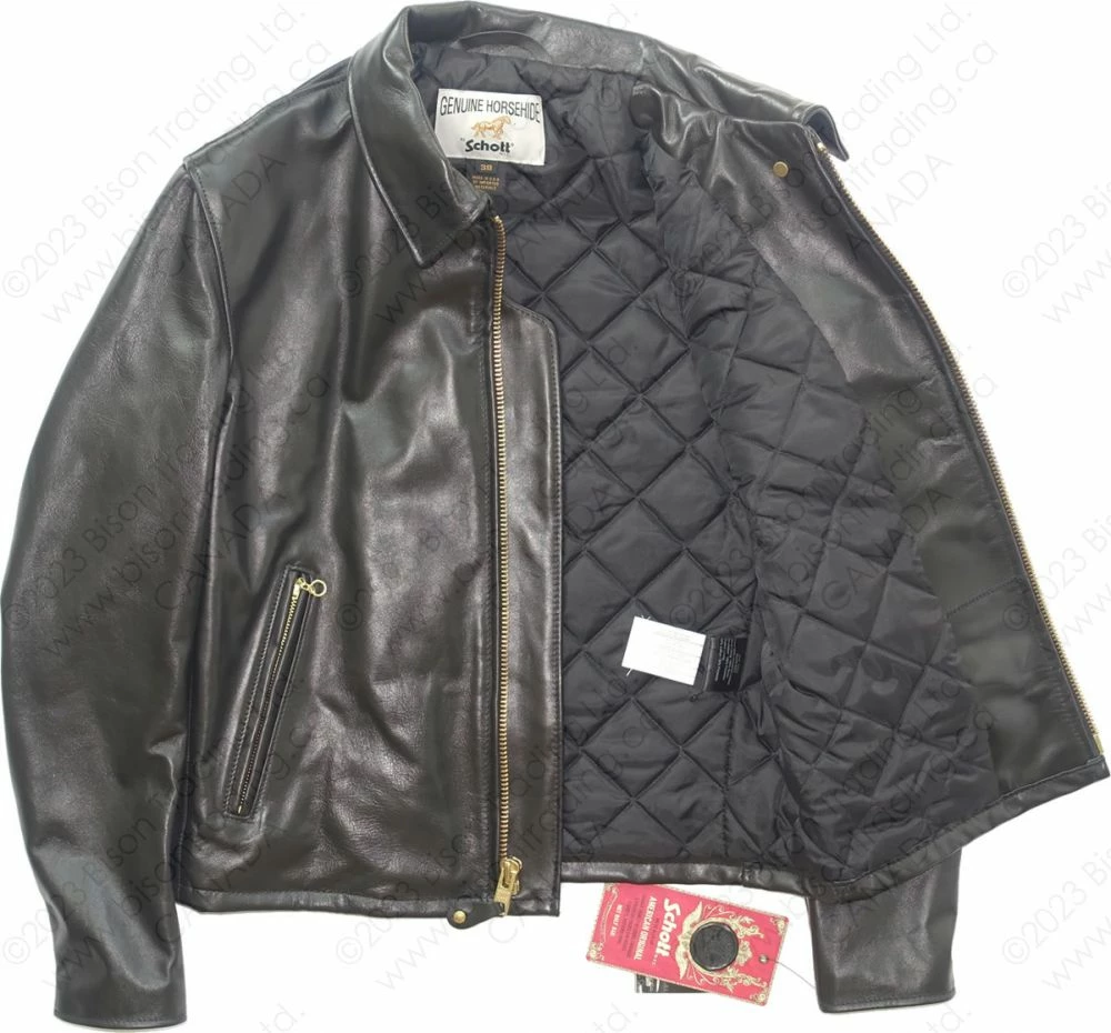 Schott NYC Men's Classic Horsehide Black Racer Motorcycle Leather Jacket With Spread Collar STYLE: 689H 15 Schott NYC Men's Classic Horsehide Black Racer Motorcycle Leather Jacket With Spread Collar STYLE: 689H - Image 13