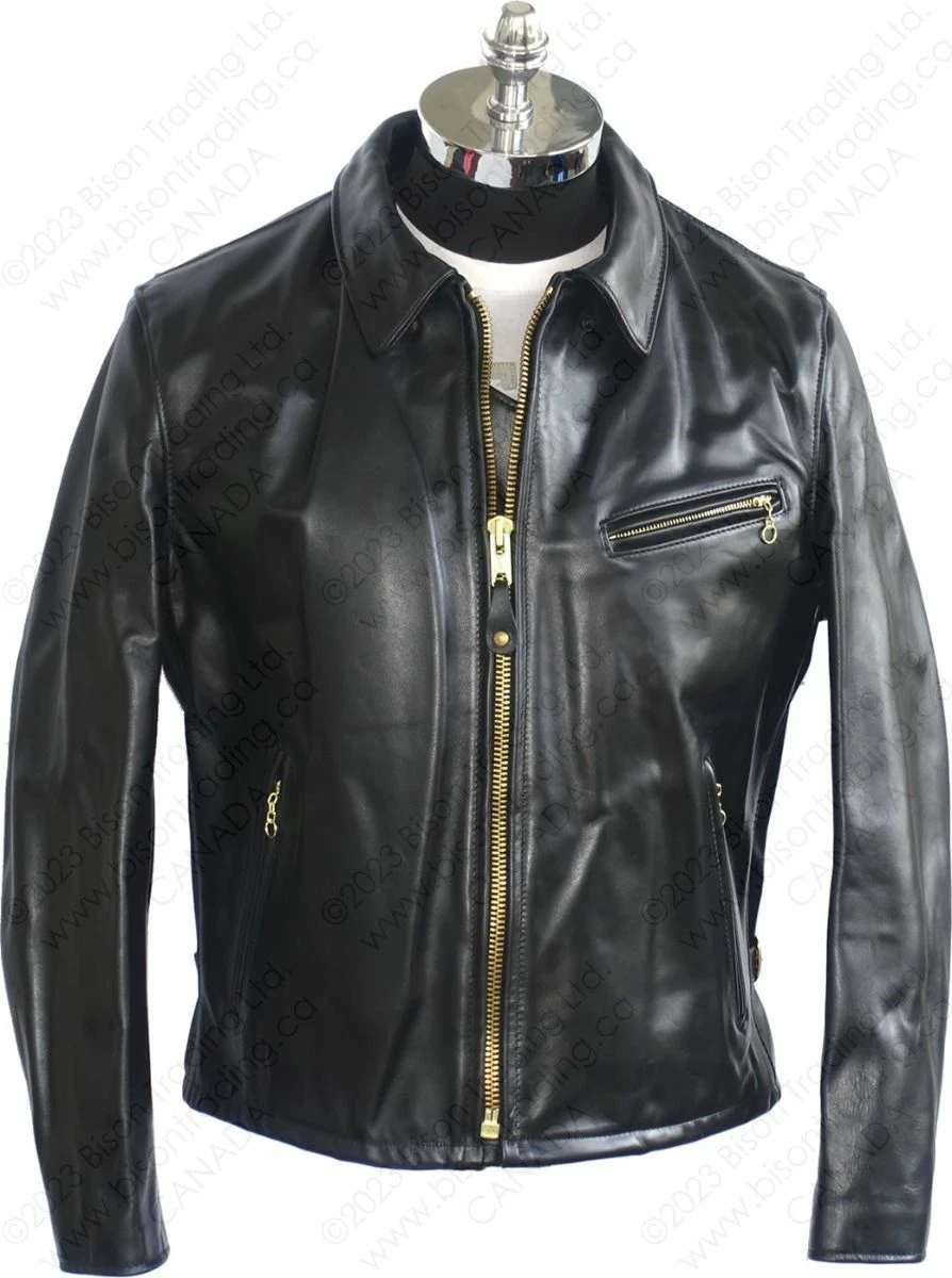 Schott NYC Men's Classic Horsehide Black Racer Motorcycle Leather Jacket With Spread Collar STYLE: 689H 3 Schott NYC Men's Classic Horsehide Black Racer Motorcycle Leather Jacket With Spread Collar STYLE: 689H