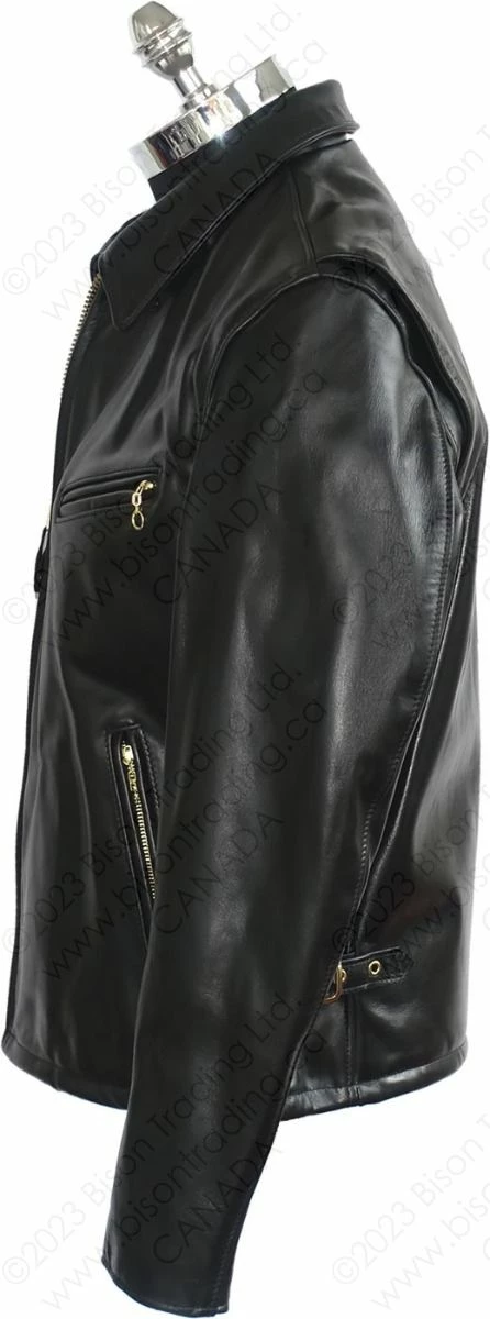 Schott NYC Men's Classic Horsehide Black Racer Motorcycle Leather Jacket With Spread Collar STYLE: 689H 4 Schott NYC Men's Classic Horsehide Black Racer Motorcycle Leather Jacket With Spread Collar STYLE: 689H - Image 2