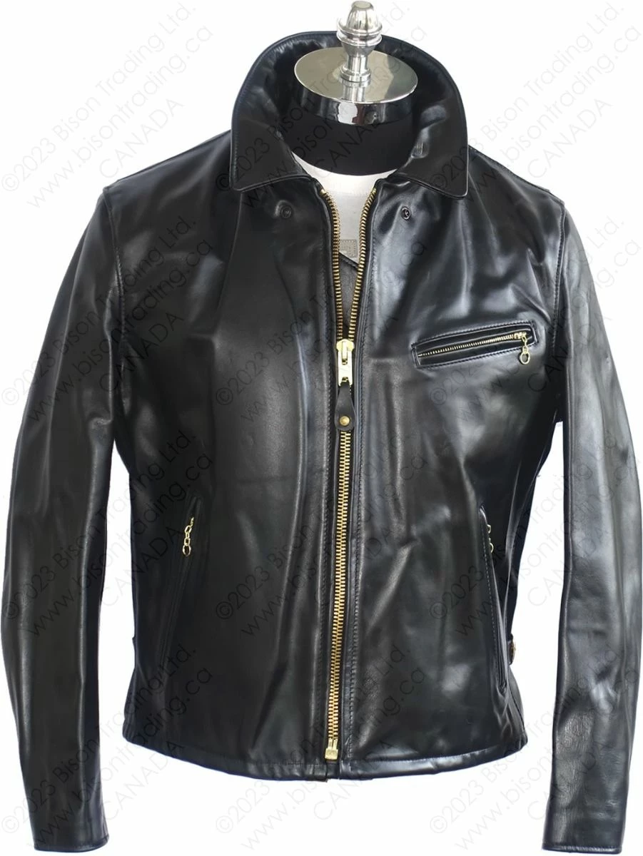 Schott NYC Men's Classic Horsehide Black Racer Motorcycle Leather Jacket With Spread Collar STYLE: 689H 7 Schott NYC Men's Classic Horsehide Black Racer Motorcycle Leather Jacket With Spread Collar STYLE: 689H - Image 5