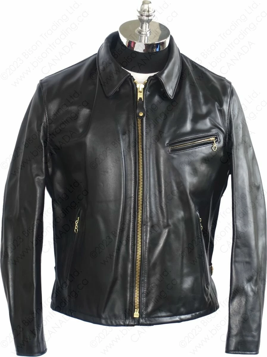 Schott NYC Men's Classic Horsehide Black Racer Motorcycle Leather Jacket With Spread Collar STYLE: 689H 9 Schott NYC Men's Classic Horsehide Black Racer Motorcycle Leather Jacket With Spread Collar STYLE: 689H - Image 7