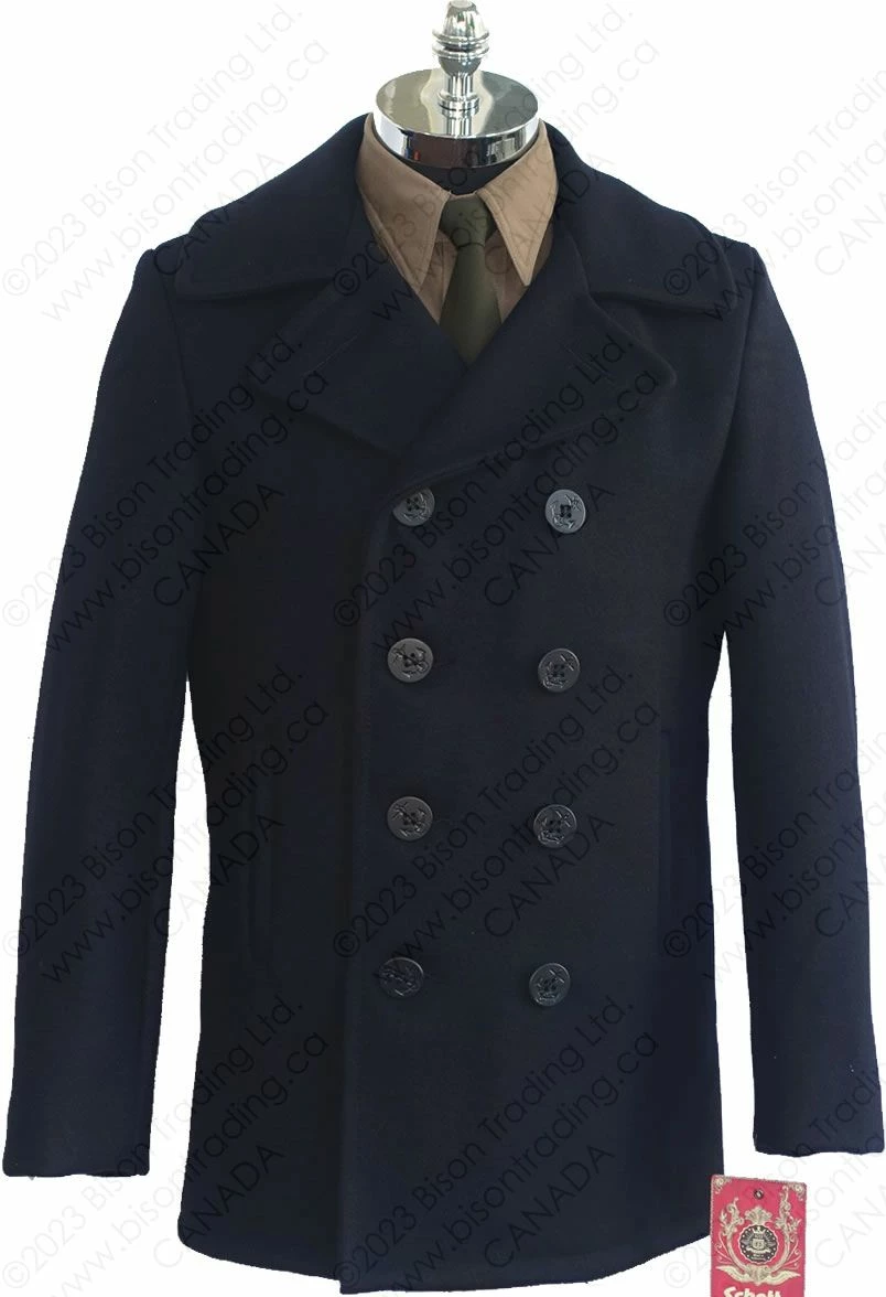 Schott NYC Classic Melton Wool Navy Pea Coat STYLE: 740 15 Schott NYC Classic Melton Wool Navy Pea Coat STYLE: 740 - Image 13