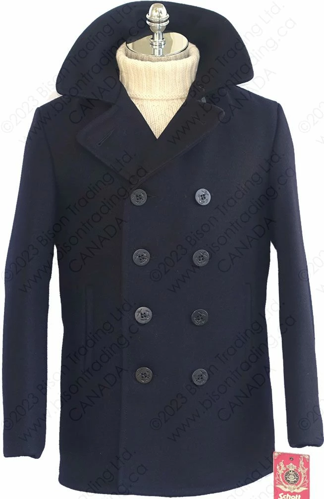 Schott NYC Classic Melton Wool Navy Pea Coat STYLE: 740 7 Schott NYC Classic Melton Wool Navy Pea Coat STYLE: 740 - Image 5