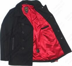 Schott NYC Leather Trim Peacoat (Slim Fit) STYLE: 740C 38 Schott NYC Leather Trim Peacoat (Slim Fit) STYLE: 740C -Bison Trading Shop schott 740c 36 15