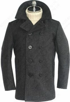 Schott NYC Leather Trim Peacoat (Slim Fit) STYLE: 740C 34 Schott NYC Leather Trim Peacoat (Slim Fit) STYLE: 740C -Bison Trading Shop schott 740c dox 42 15 1