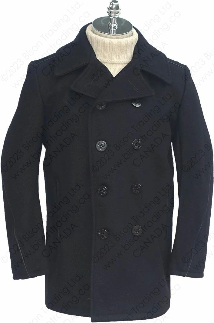 Schott NYC Leather Trim Peacoat (Slim Fit) STYLE: 740C 3 Schott NYC Leather Trim Peacoat (Slim Fit) STYLE: 740C