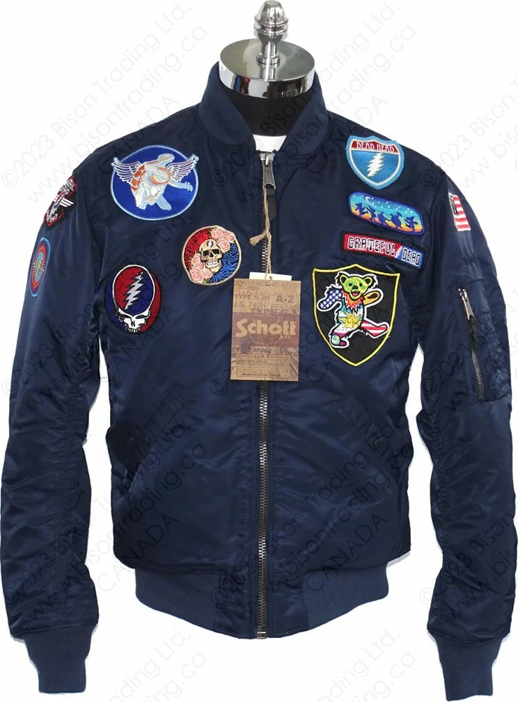 Schott NYC X Grateful Dead MA-1 Nylon Flight Jacket STYLE: GD92 Navy 3 Schott NYC X Grateful Dead MA-1 Nylon Flight Jacket STYLE: GD92 Navy