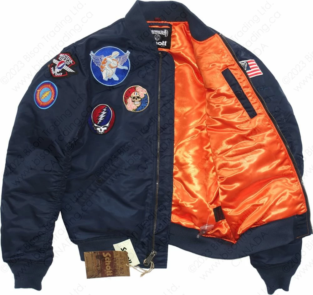 Schott NYC X Grateful Dead MA-1 Nylon Flight Jacket STYLE: GD92 Navy 11 Schott NYC X Grateful Dead MA-1 Nylon Flight Jacket STYLE: GD92 Navy - Image 9