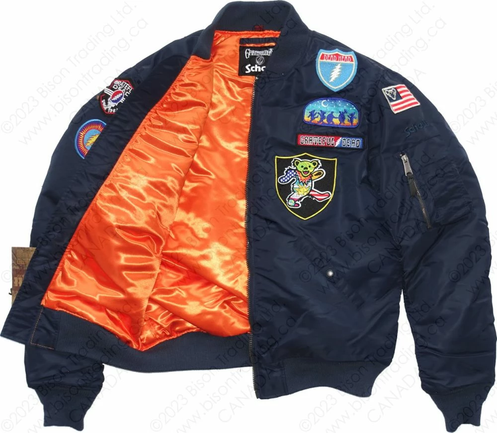 Schott NYC X Grateful Dead MA-1 Nylon Flight Jacket STYLE: GD92 Navy 13 Schott NYC X Grateful Dead MA-1 Nylon Flight Jacket STYLE: GD92 Navy - Image 11