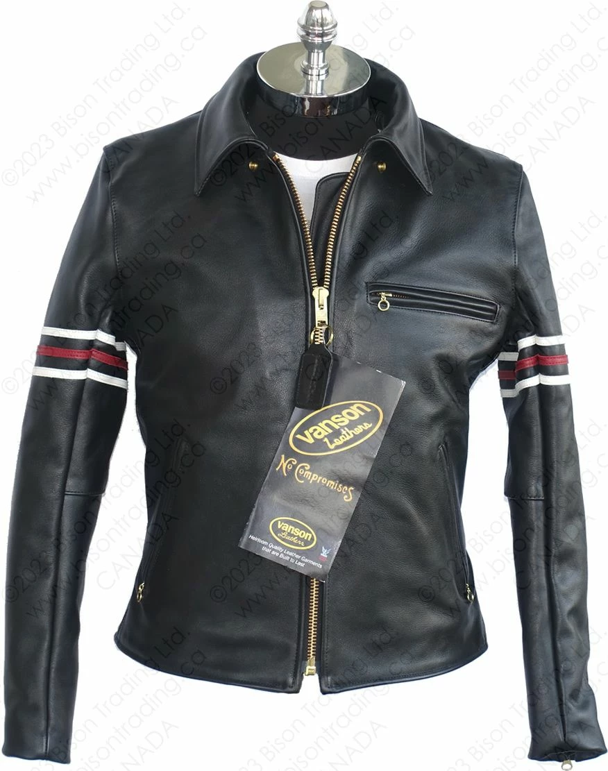 VANSON LEATHERS OXFORD JACKET W/SLV STRIPES Model 9D BLK 3 VANSON LEATHERS OXFORD JACKET W/SLV STRIPES Model 9D BLK
