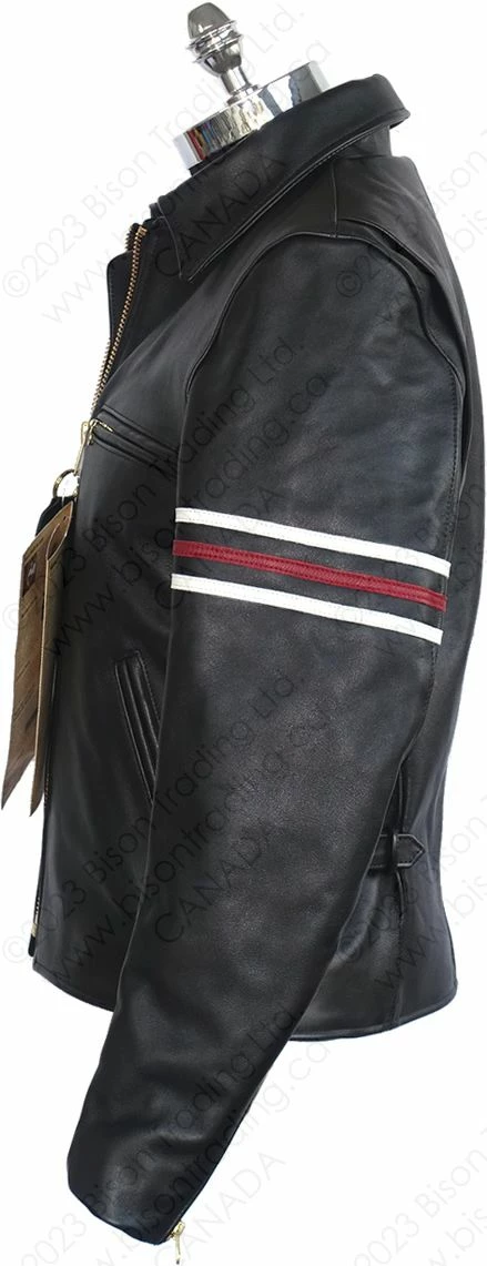 VANSON LEATHERS OXFORD JACKET W/SLV STRIPES Model 9D BLK 4 VANSON LEATHERS OXFORD JACKET W/SLV STRIPES Model 9D BLK - Image 2