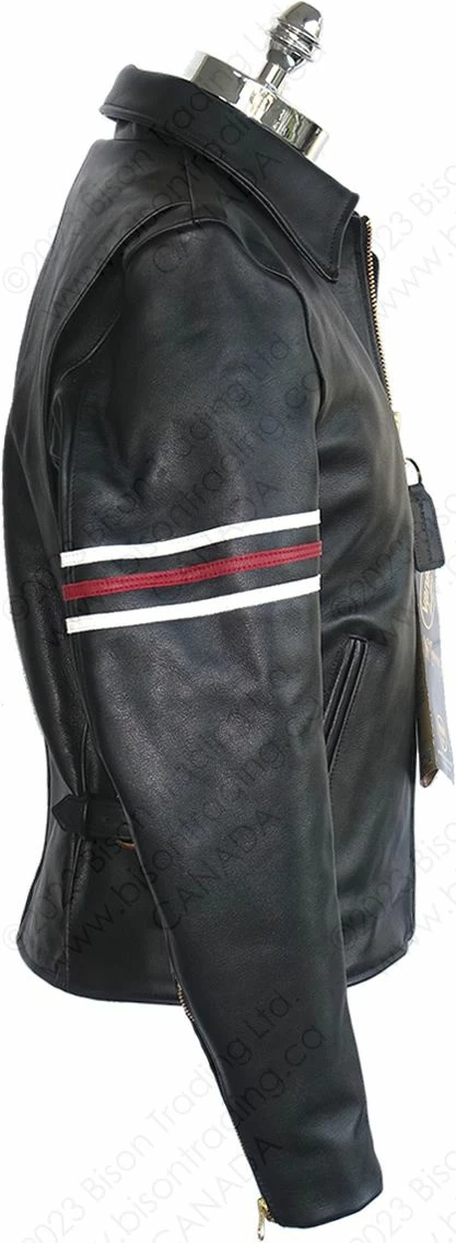 VANSON LEATHERS OXFORD JACKET W/SLV STRIPES Model 9D BLK 6 VANSON LEATHERS OXFORD JACKET W/SLV STRIPES Model 9D BLK - Image 4