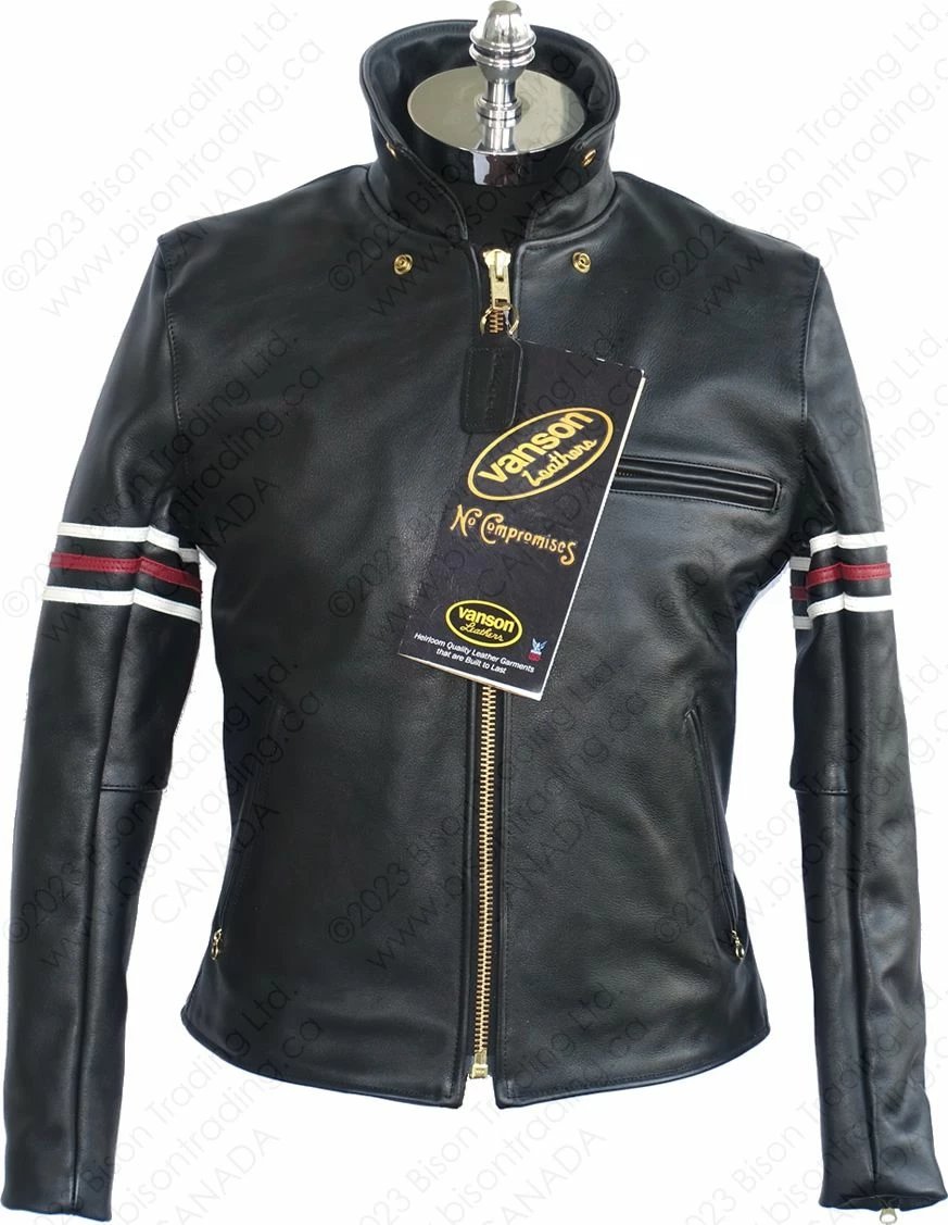 VANSON LEATHERS OXFORD JACKET W/SLV STRIPES Model 9D BLK 8 VANSON LEATHERS OXFORD JACKET W/SLV STRIPES Model 9D BLK - Image 6