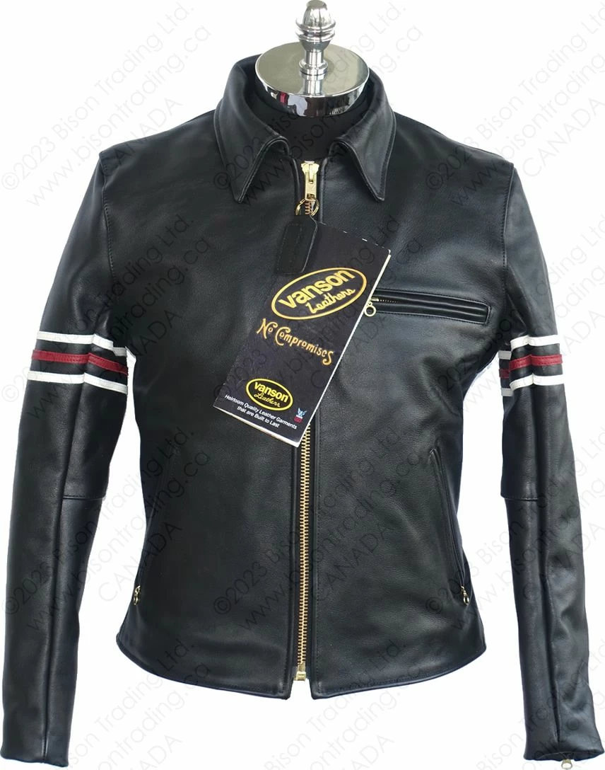 VANSON LEATHERS OXFORD JACKET W/SLV STRIPES Model 9D BLK 9 VANSON LEATHERS OXFORD JACKET W/SLV STRIPES Model 9D BLK - Image 7