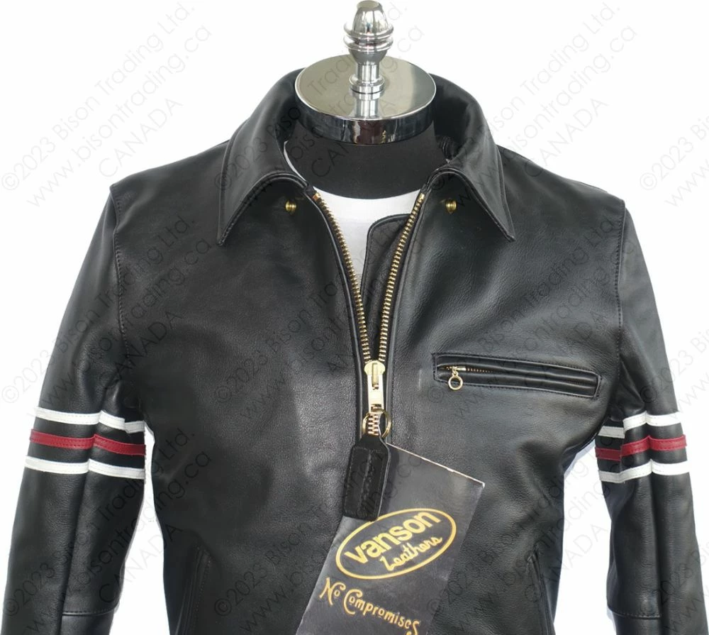 VANSON LEATHERS OXFORD JACKET W/SLV STRIPES Model 9D BLK 10 VANSON LEATHERS OXFORD JACKET W/SLV STRIPES Model 9D BLK - Image 8