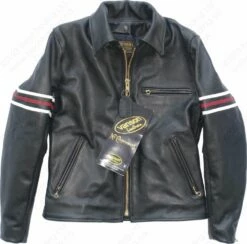 VANSON LEATHERS OXFORD JACKET W/SLV STRIPES Model 9D BLK 32 VANSON LEATHERS OXFORD JACKET W/SLV STRIPES Model 9D BLK -Bison Trading Shop vanson 9d strips 40 21
