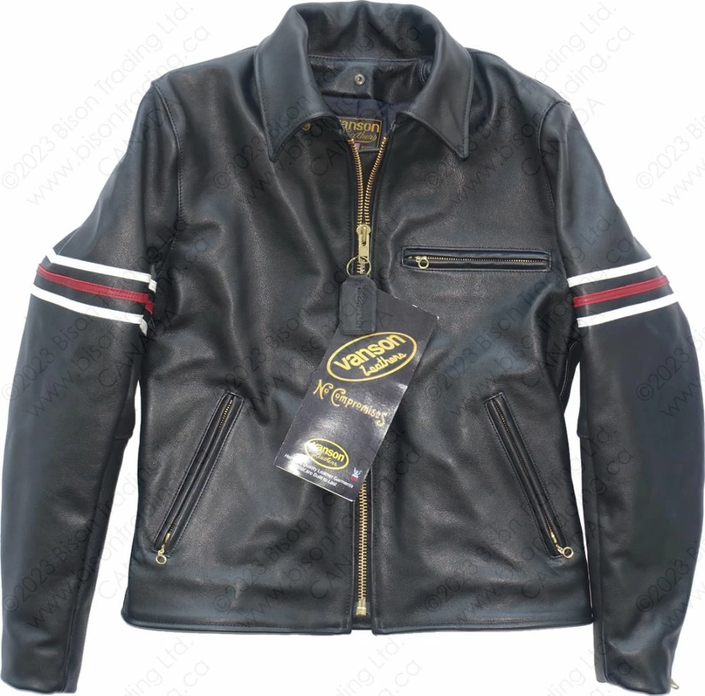 VANSON LEATHERS OXFORD JACKET W/SLV STRIPES Model 9D BLK 13 VANSON LEATHERS OXFORD JACKET W/SLV STRIPES Model 9D BLK - Image 11