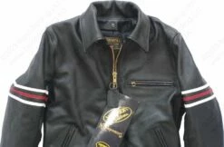 VANSON LEATHERS OXFORD JACKET W/SLV STRIPES Model 9D BLK 39 VANSON LEATHERS OXFORD JACKET W/SLV STRIPES Model 9D BLK -Bison Trading Shop vanson 9d strips 40 28
