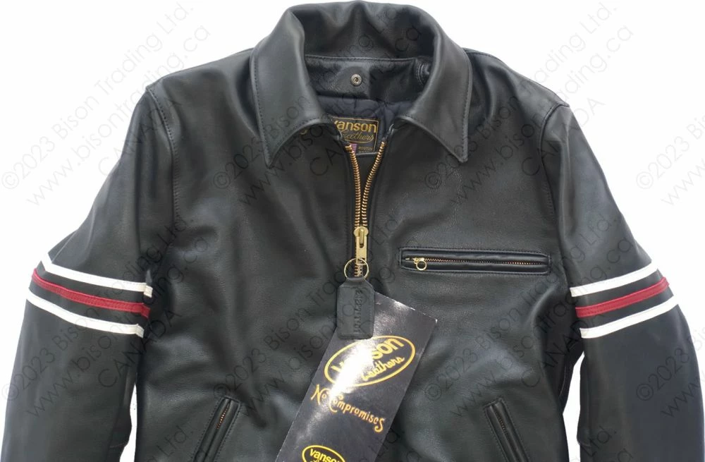 VANSON LEATHERS OXFORD JACKET W/SLV STRIPES Model 9D BLK 20 VANSON LEATHERS OXFORD JACKET W/SLV STRIPES Model 9D BLK - Image 18